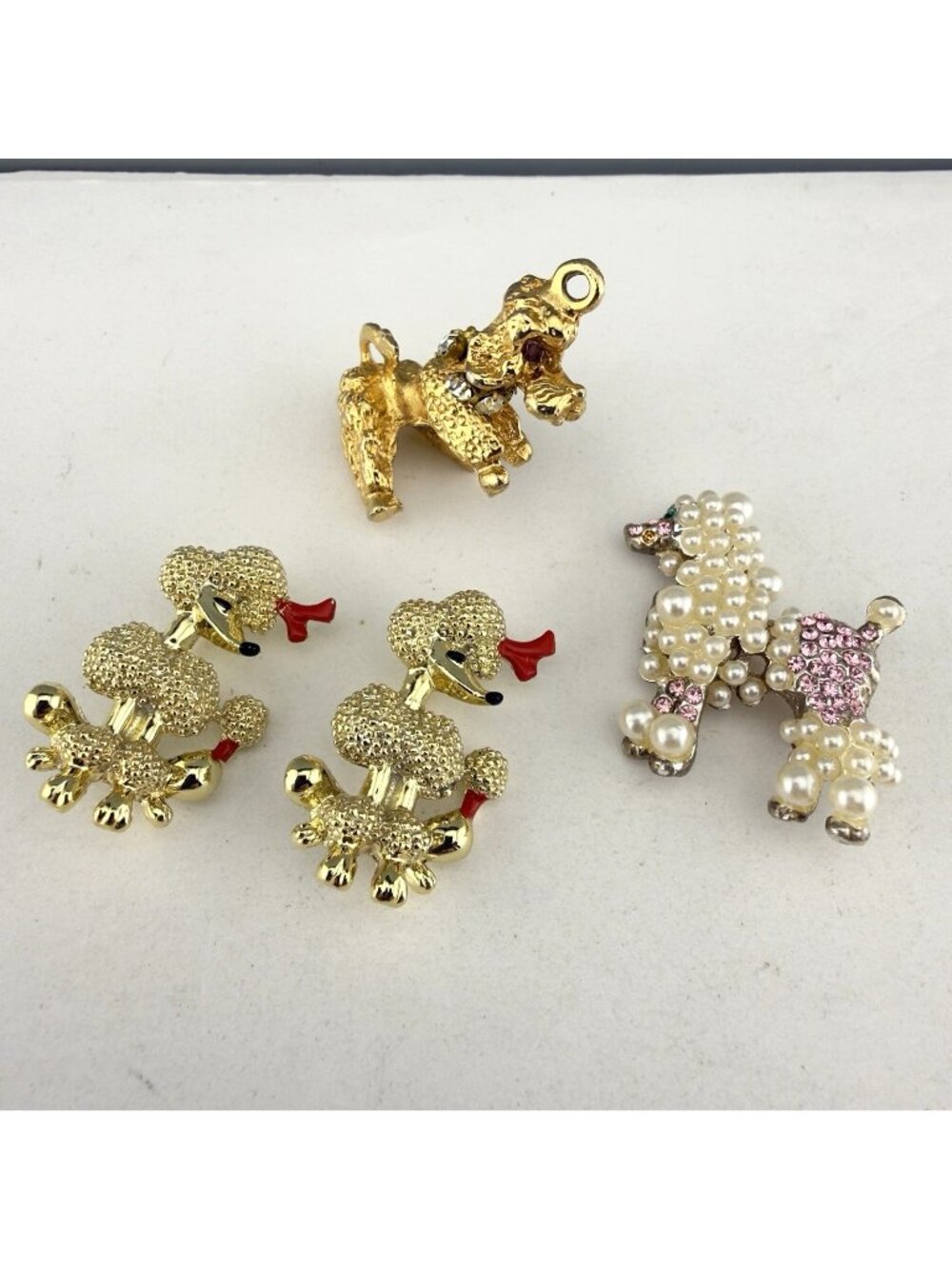 Vintage Poodle Brooch Charm Lot Enamel Rhinestone  Dog Pins Mid Century 1950s